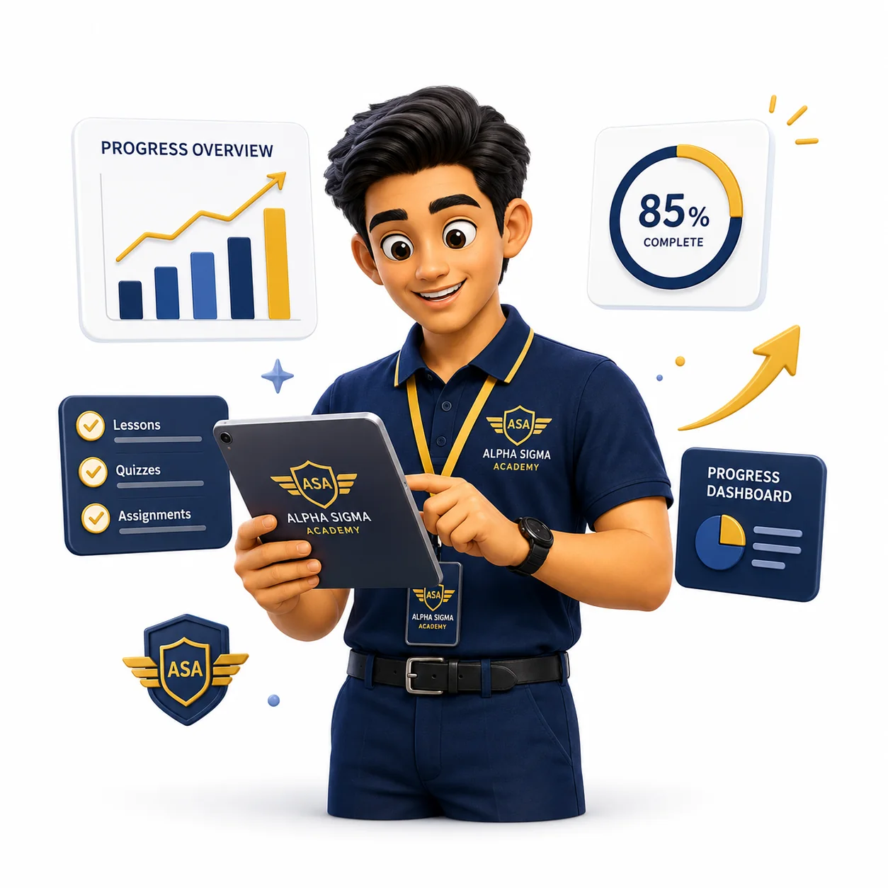 Siswa Alpha Sigma Academy memantau progress belajar melalui tablet dan dashboard Student 360
